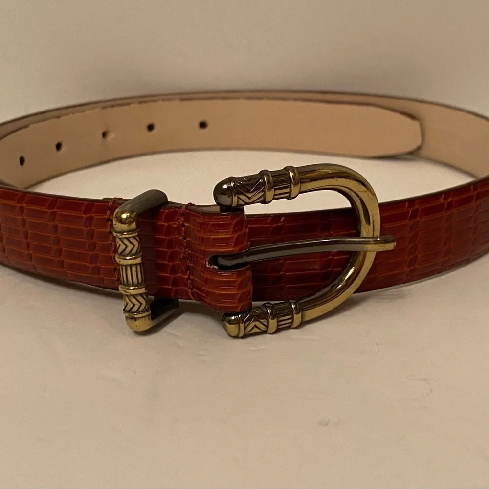 TALBOTS BELT BROWN CROC LOOK LEATHER SIZE L